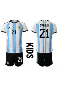 Argentina Paulo Dybala #21 Babyklær Hjemme Fotballdrakt til barn VM 2022 Korte ermer (+ Korte bukser)